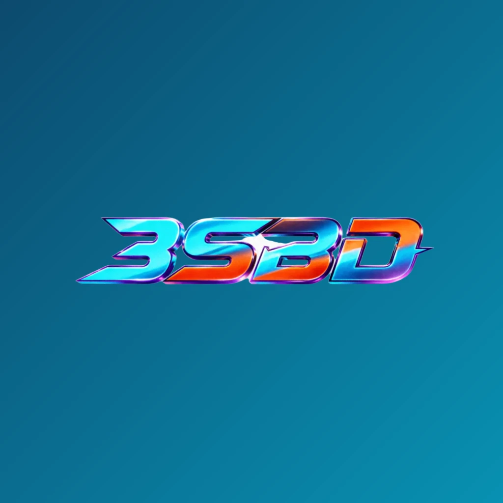 3SBD bold gaming logo with strong 3D lettering in energetic colors, modern esports-inspired horizontal rectangular wordmark on transparent background